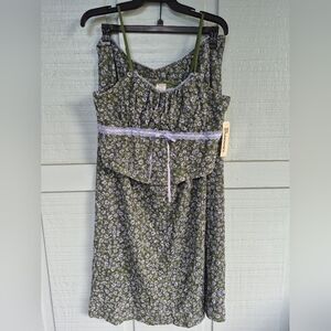 Lacey 2pc Purple Green Baby Doll Top Maxi Skirt Set NWT Jrs 15/16 Floral Hippie